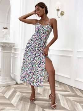 Vestido de tirantes floral de muslo  - L
