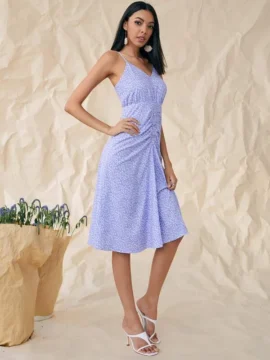 Vestido de tirantes con fruncido con estampado - L