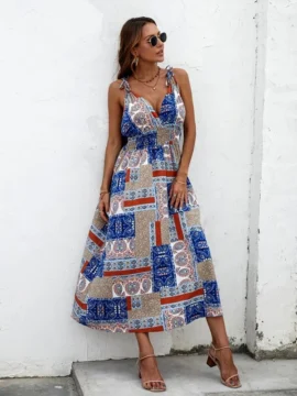 Vestido de tirantes con estampado de espalda abierta - S