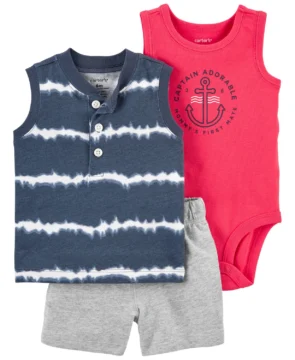 Set 3 Piezas Remera MC Azul - 12 Meses