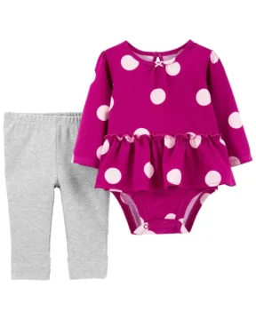 Set 2 Piezas Fucsia a Motas - 24 Meses