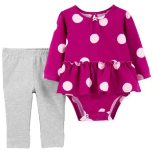 Set 2 Piezas Fucsia a Motas - 12 Meses
