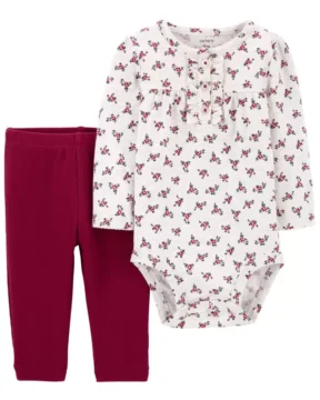 Set 2 Piezas Floral Bordo - 6 Meses