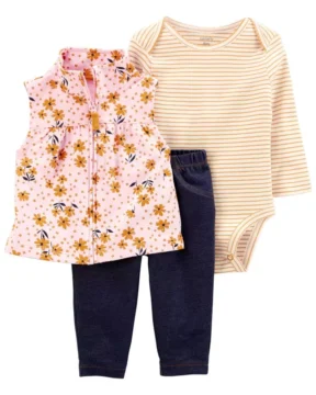 Set 3 Piezas Chaleco Floreado - 12 Meses