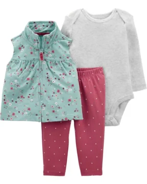 Set 3 Piezas Floral Little Vest - 3 Meses