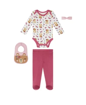 Set 4 Piezas Osito Fucsia - 0/3 Meses