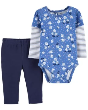 Set 2 Piezas Floral Azul - 18 Meses