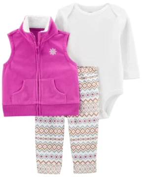 Set 3 Piezas Fucsia con Chaleco - 3 Meses