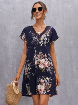 Vestido túnico con estampado floral ribete - M